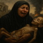 Foto ilustrasi – Seorang ibu di Gaza menangis pilu sambil memeluk jasad anaknya yang kurus kering akibat kelaparan.