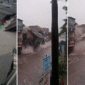 Foto tangkapan layar video – Rumah di Jalan Pulau Biak, Denpasar, Bali, terendam banjir hingga nyaris menyentuh atap, dan bangunan di Jalan Hasanuddin, Denpasar, Bali, ambruk diterjang arus. (Foto kolase)