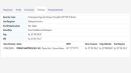 LPSE pekerjaan pembangunan pagar dan paving block di SDN 70 Boddia dengan nilai anggaran sekitar Rp207 juta pada Tahun Anggaran 2025