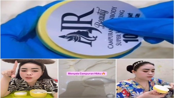 Tangkapan layar video media sosial yang memperlihatkan Owner AJR Beauty, Mira, diduga sedang mempromosikan sekaligus meracik produk handbody AJR Beauty tanpa izin edar BPOM.