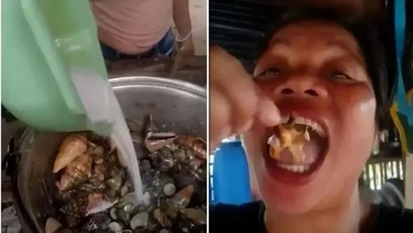 Foto Kolase – Influencer Filipina Emma Amit Saat Menyantap “Kepiting Setan”