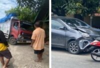 Saat kecelakaan lalu lintas yang terjadi di Jalan Poros Tama’dampeng