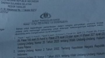 Surat Panggilan Saksi yang di tandatangani kasatreskrim polres takalar Akp hatta