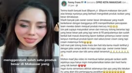 Tangkapan layar unggahan status Owner kosmetik asal Makassar, Fenny Frans (FF), di media sosial yang menuai beragam komentar dari netizen. (Foto kolase)
