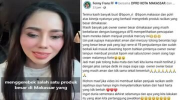 Tangkapan layar unggahan status Owner kosmetik asal Makassar, Fenny Frans (FF), di media sosial yang menuai beragam komentar dari netizen. (Foto kolase)