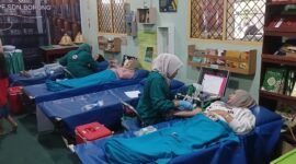Suasana pelaksanaan donor darah yang digelar Bunda Pustaka SD Negeri Borong bersama PMI Kota Makassar di Perpustakaan SD Negeri Borong, Jumat (26/6/2026).