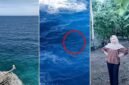 Tangkapan layar video yang memperlihatkan kawasan wisata Tebing Apparalang di Kabupaten Bulukumba, kondisi Elmi (17) saat terombang-ambing di laut usai diterjang ombak (lingkaran merah), serta foto korban yang hingga kini masih dalam pencarian tim SAR gabungan, Minggu (7/6/2026).