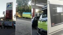 Antrean truk mengular di SPBU KM 3 Lapadde, Parepare. Dokumentasi juga memperlihatkan aktivitas pengisian solar subsidi pada dispenser. Kondisi ini menjadi sorotan setelah muncul dugaan praktik pelangsiran BBM bersubsidi.