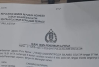 Laporan Polisi Nomor : LP/B/482/V/2026/SPKT/Polda Sulsel tertanggal 7 Mei 2026.