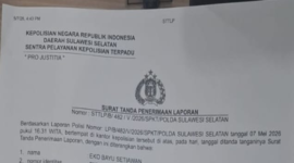 Laporan Polisi Nomor : LP/B/482/V/2026/SPKT/Polda Sulsel tertanggal 7 Mei 2026.