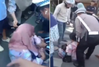 Kondisi di lokasi kecelakaan lalu lintas di perempatan Jalan Ahmad Yani, Watampone, Kabupaten Bone, yang melibatkan mobil yang dikemudikan seorang perwira polisi dengan sepeda motor. Insiden tersebut mengakibatkan seorang balita meninggal dunia. (Foto: Kolase)