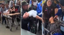Situasi darurat saat sejumlah pelajar di Kabupaten Karo dievakuasi menggunakan brankar, digendong aparat dan warga, hingga didorong dengan kursi roda menuju fasilitas kesehatan menyusul insiden keracunan massal program MBG, Kamis (13/8/2026). (Tangkapan Layar Video/Foto Kolase)