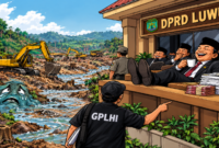 Ilustrasi RDP DPRD Luwu membahas polemik aktivitas pertambangan di sepanjang aliran Sungai Suso, Bajo Barat. (Visual AI)