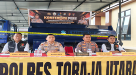 konferensi pers penanganan penyalahgunaan pengangkutan dan niaga BBM bersubsidi yang digelar di Mako Polres Toraja Utara