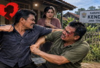 Ilustrasi dua pria duel berebut janda di Kabupaten Kendal, Jawa Tengah (Visual AI)