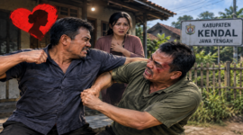 Ilustrasi dua pria duel berebut janda di Kabupaten Kendal, Jawa Tengah (Visual AI)