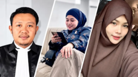 Kuasa hukum RA, Wawan Nur Rewa (kiri), tersangka dugaan penipuan dan/atau penggelapan Andi Hudayani Agung (AHA, tengah), serta Riski Amaliyah (RA, kanan). (Foto: Istimewa)