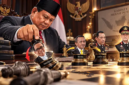 Presiden Prabowo Subianto mengatur bidak catur yang melambangkan pergeseran sejumlah pejabat dalam reshuffle Kabinet Merah Putih, termasuk Pratikno, Bahlil Lahadalia, Listyo Sigit Prabowo, dan Suyudi Ario Seto. (Visual AI)