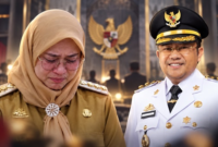 Sitti Husniah Talenrang dan Darmawangsyah Muin menyusul terbitnya SK Kemendagri tentang pemberhentian Bupati Gowa dan penunjukan Darmawangsyah Muin sebagai Plt Bupati Gowa. (Visual AI)